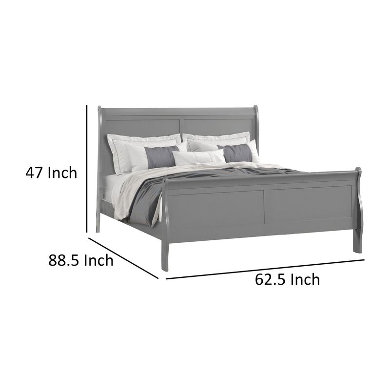 Ryla Queen Size Bed, Sleigh Panel Headboard, Classic Light Gray Solid Wood