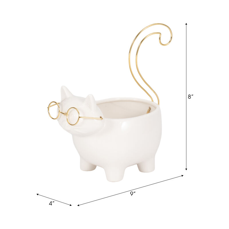 8" Cer Boho Kitty Trinket Dish