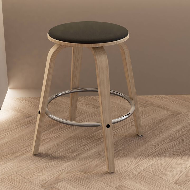 LeisureMod Pelya Modern Swivel Counter Stool Upholstered in Leather in Taupe