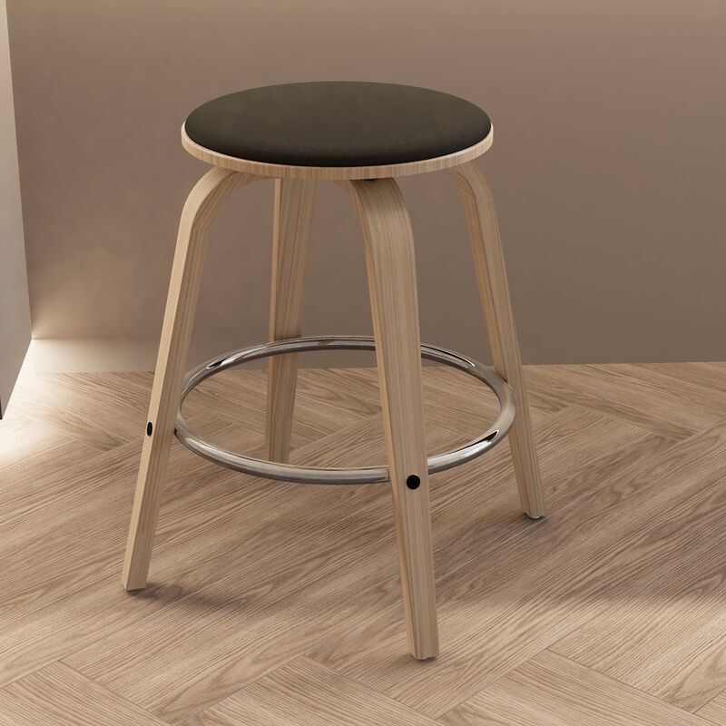 LeisureMod Pelya Modern Swivel Counter Stool Upholstered in Leather in Taupe