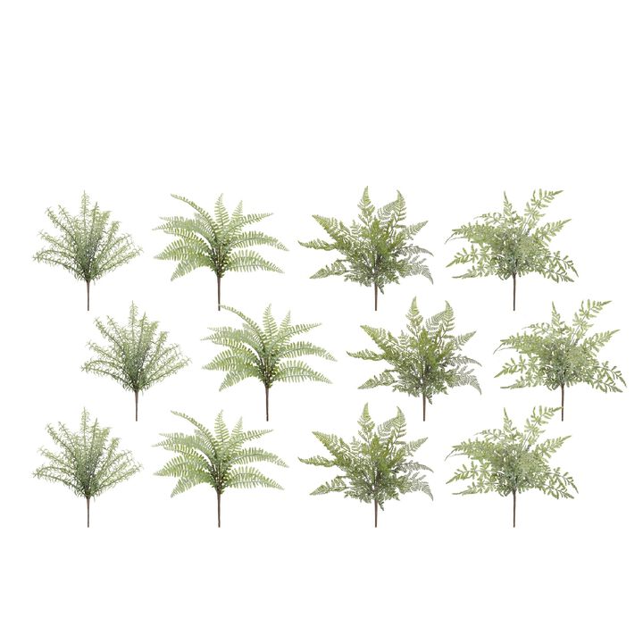 Assorted Fern Foliage Bush Set of 12 for Indoor Plants and Seasonal Decor