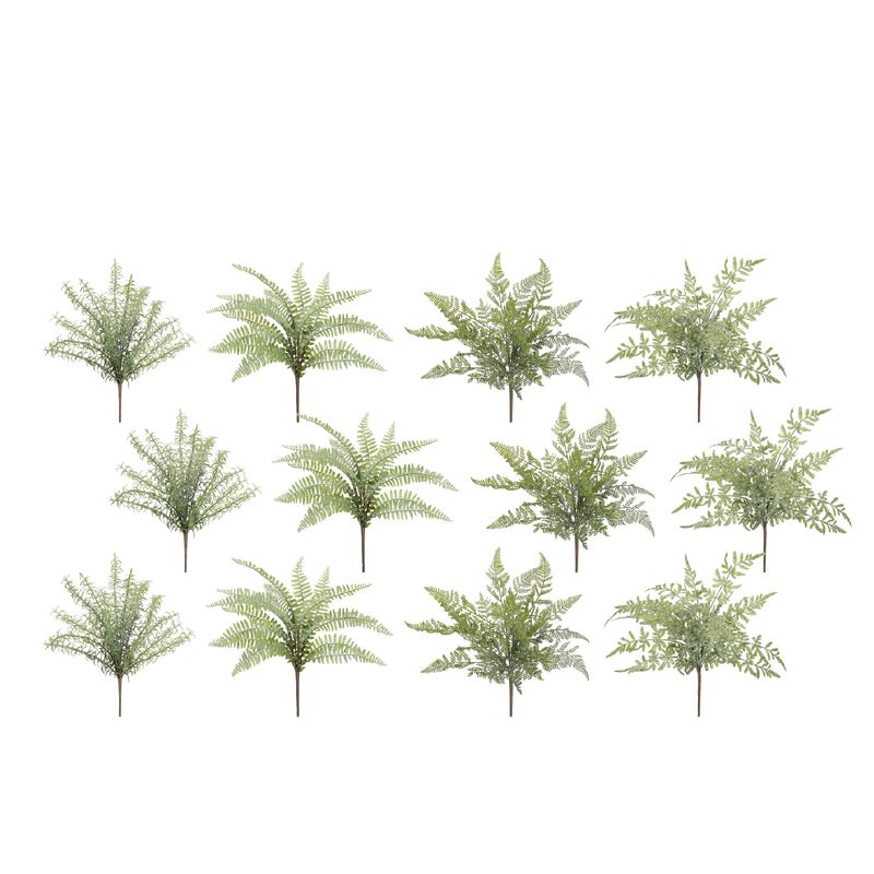Assorted Fern Foliage Bush Set of 12 for Indoor Plants and Seasonal Decor