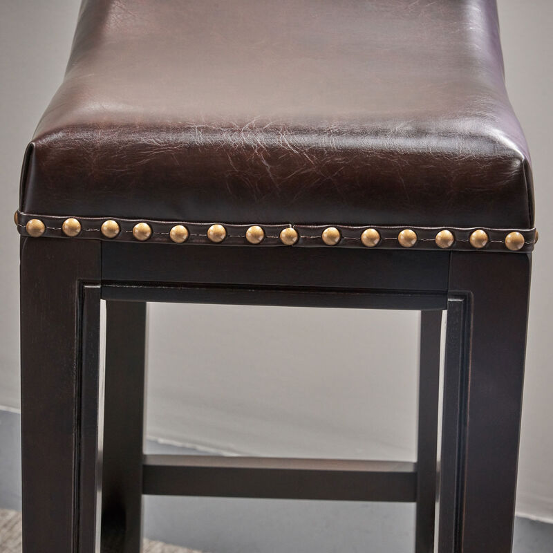 Modern Backless Bonded Leather and Rubberwood Barstool (Set of 2)