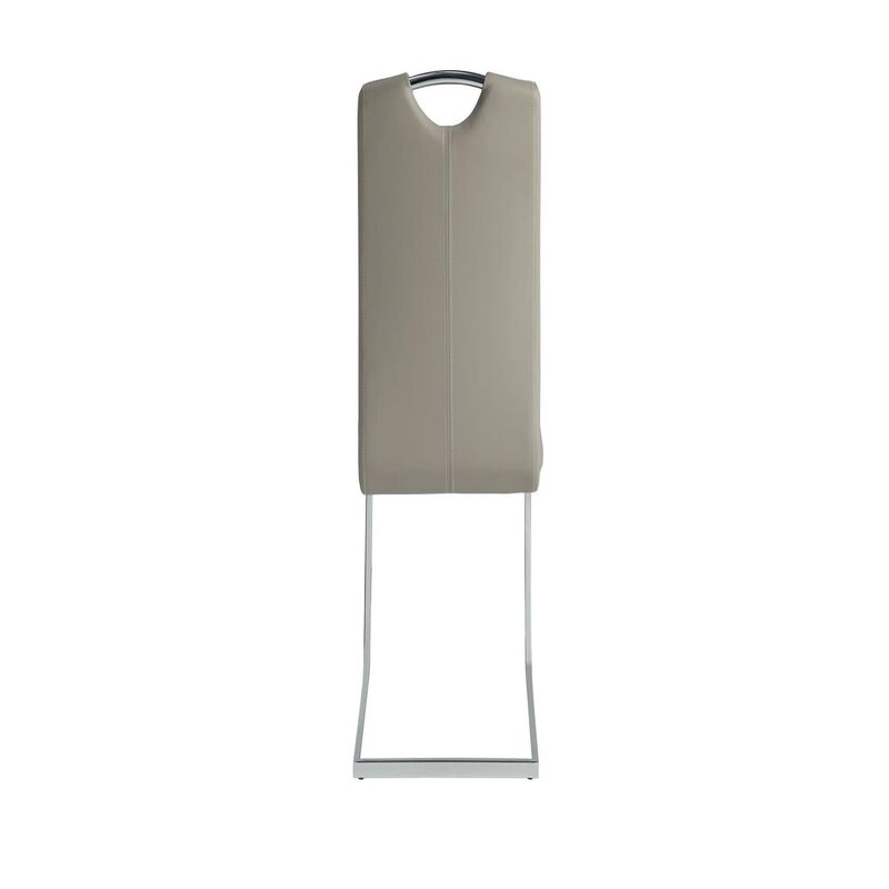 Metal & Leather Cantilever Style Side Chair with Chrome Base, Set of 2, Gray-Benzara