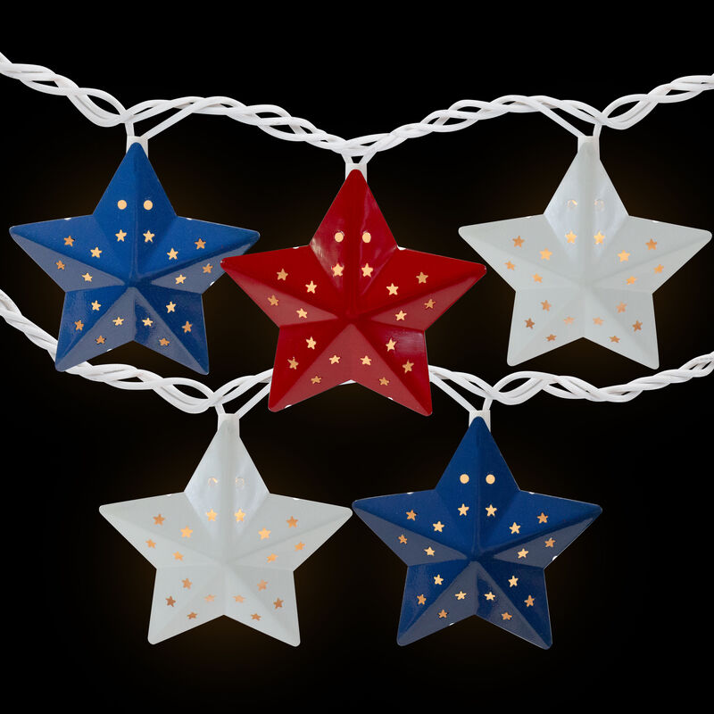 10-Count Red and Blue Fourth of July Star String Light Set  7.25ft White Wire
