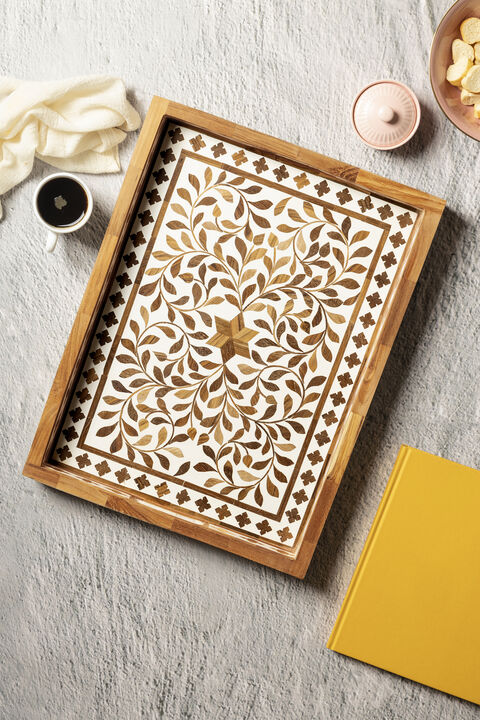 Jodhpur Wood Inlay Decorative Tray, 20" x 15"