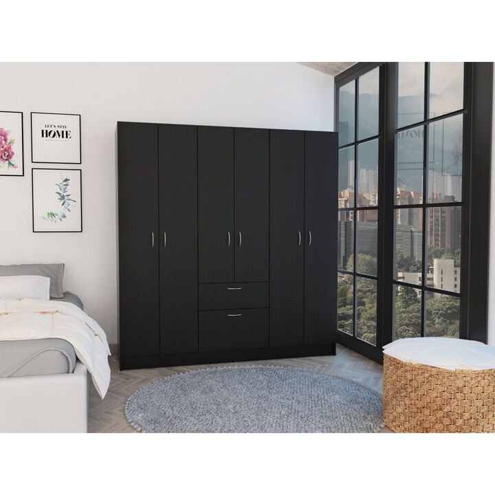 Davenport 1-Drawer Rectangle 6-Door Armoire Black Wenge And White