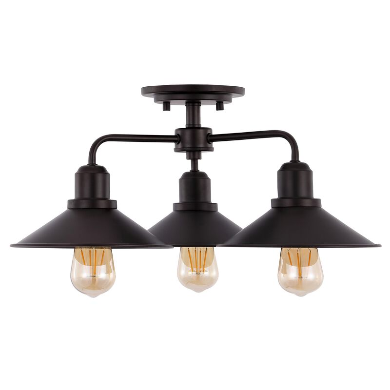 Calvin 3-Light Iron Industrial LED Semi Flush Mount