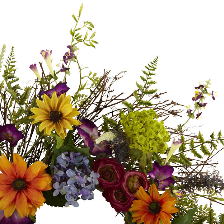 Nearly Natural 24-in Spring Garden Wreath w/Twig Base