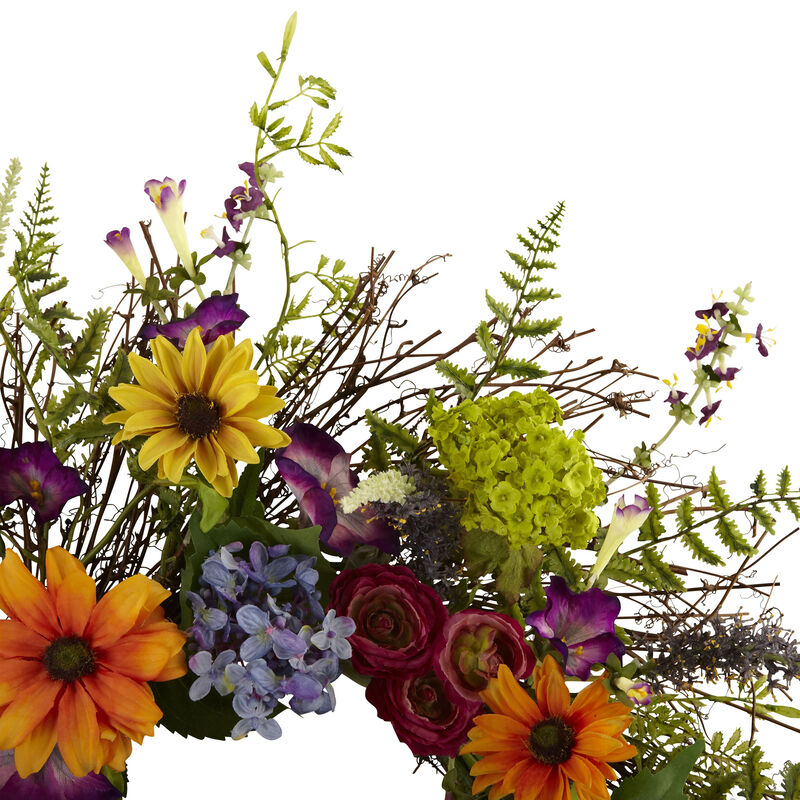 Nearly Natural 24-in Spring Garden Wreath w/Twig Base