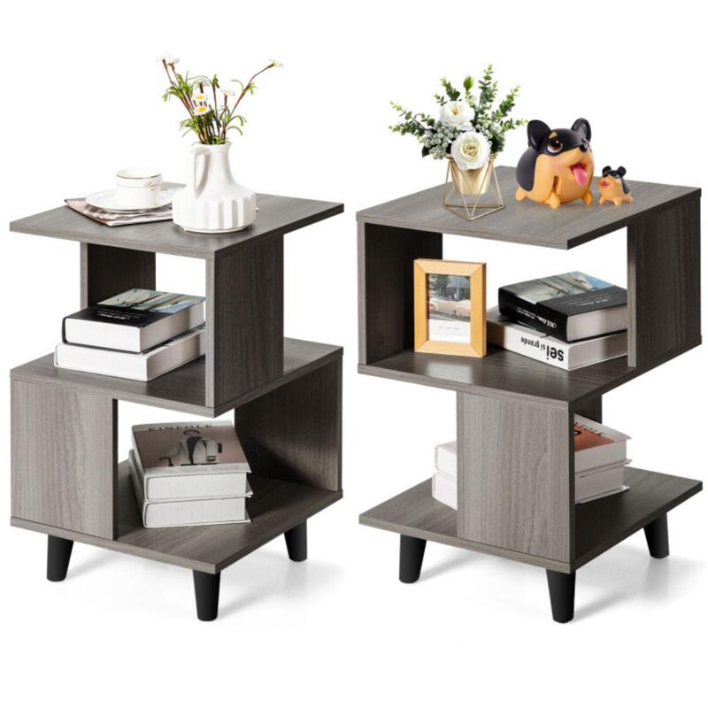 Hivvago 2 Pieces Wooden Modern Nightstand Set with Solid Wood Legs for Living Room