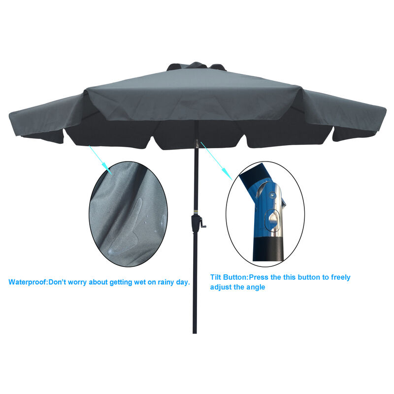 Outdoor Patio Umbrella 10FT With Flap, 8 Pieces Ribs With Tilt An Crank, Without Base