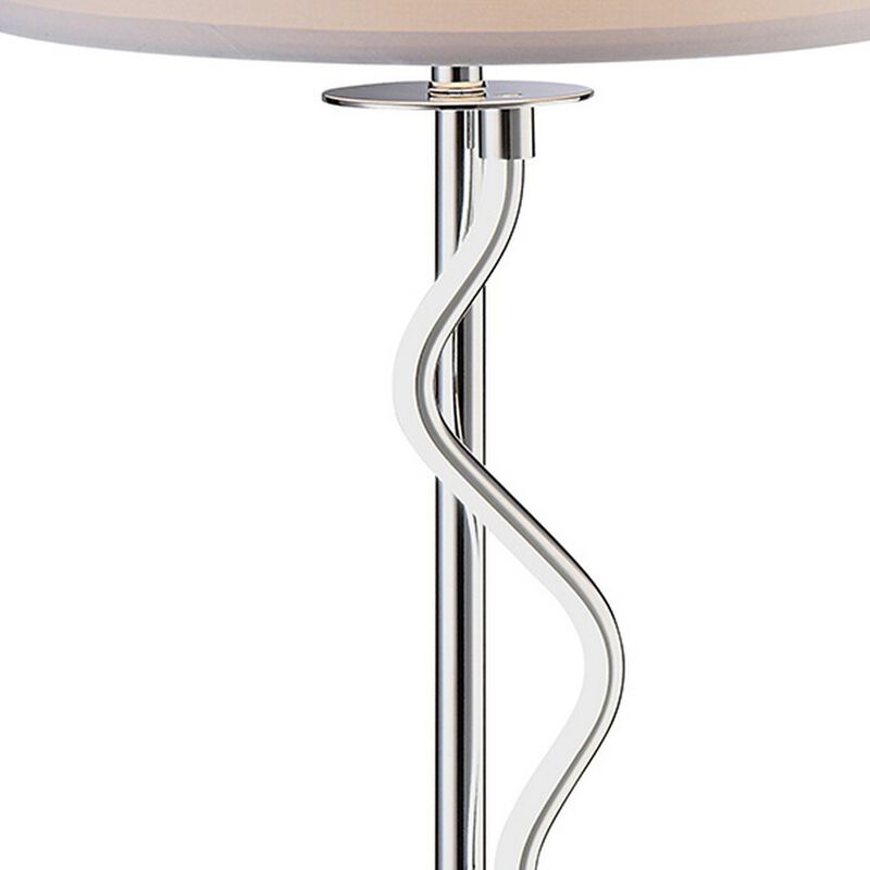 30 Inch Table Lamp, White Drum Fabric Shade, Modern Round Chrome Base-Benzara