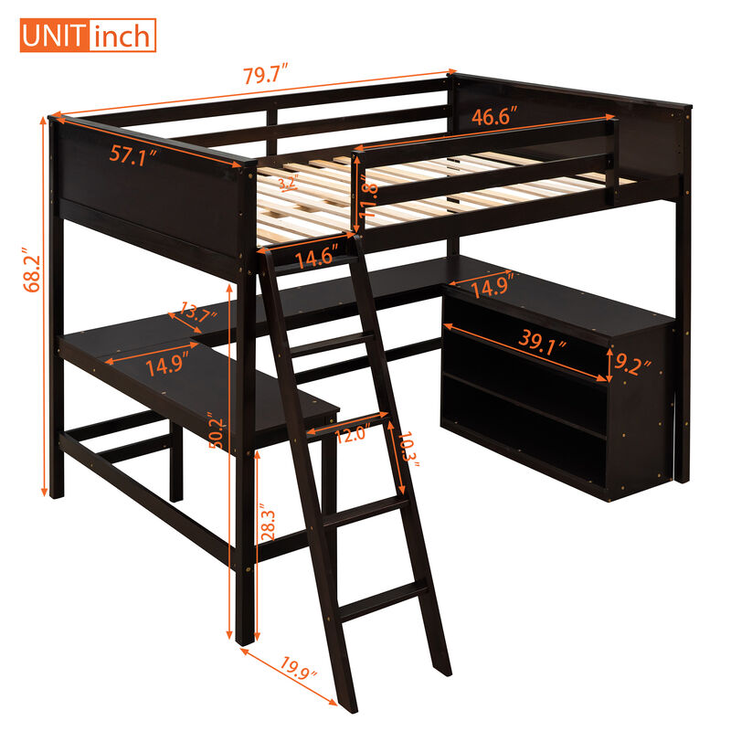 Merax Solid Wooden Loft Bed with Shelves and Desk