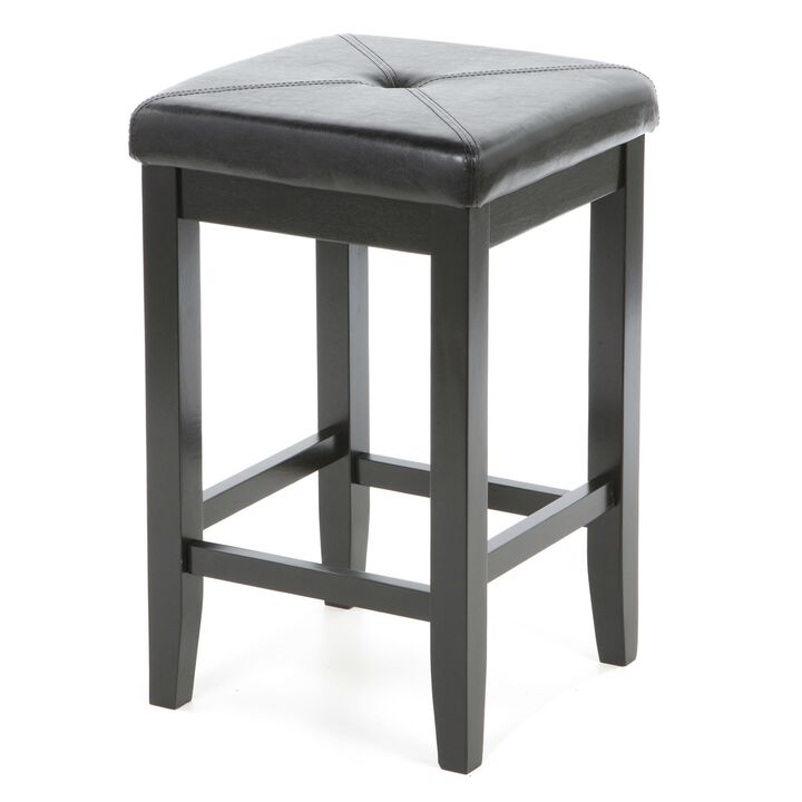 Hivvago Set of 2 - Black 24-inch Backless Barstools with Faux Leather Seat