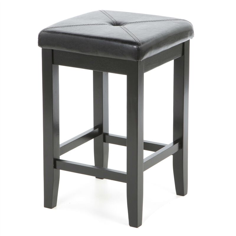 Hivvago Set of 2 - Black 24-inch Backless Barstools with Faux Leather Seat