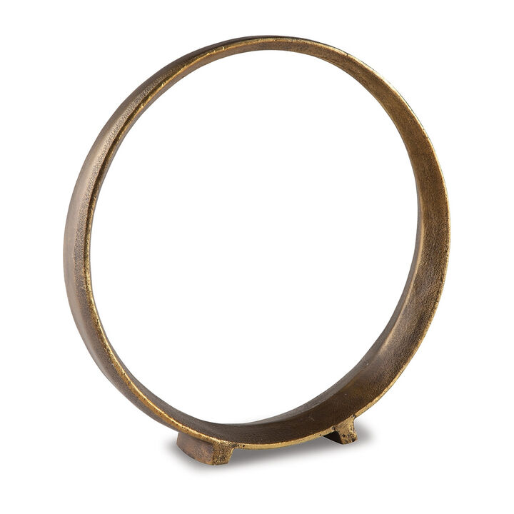 Dalie Sculpture, Round Metal Accent Tabletop Size, 14 Inch, Bronze - Benzara