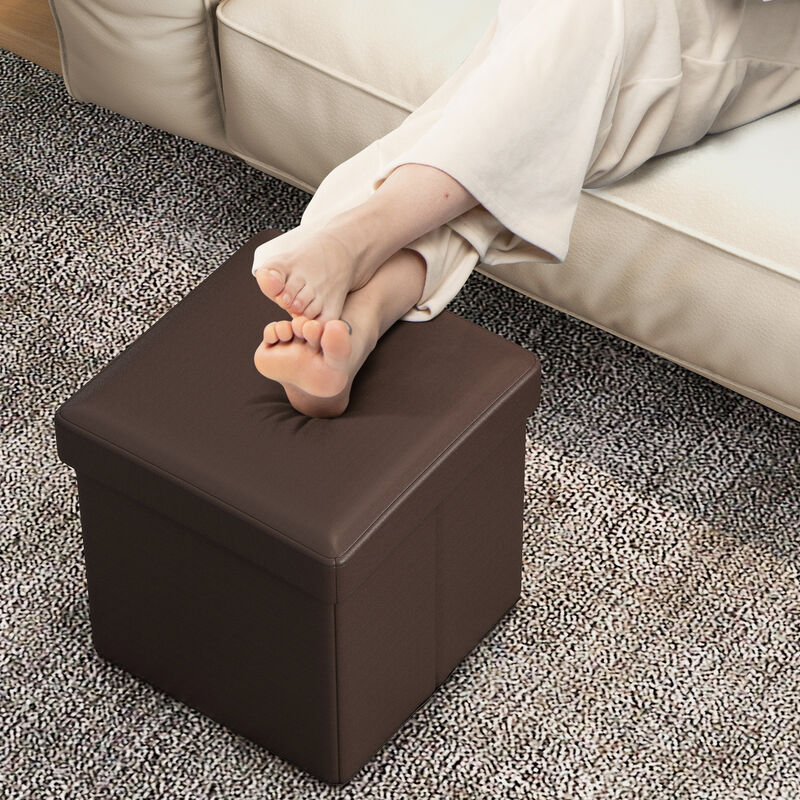 Upholstered Square Footstool with PVC Leather Surface for Bedroom