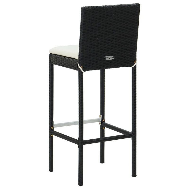 Nyra Garden Barstool Chair Set of 4, White Cushions, Black Rattan - Benzara