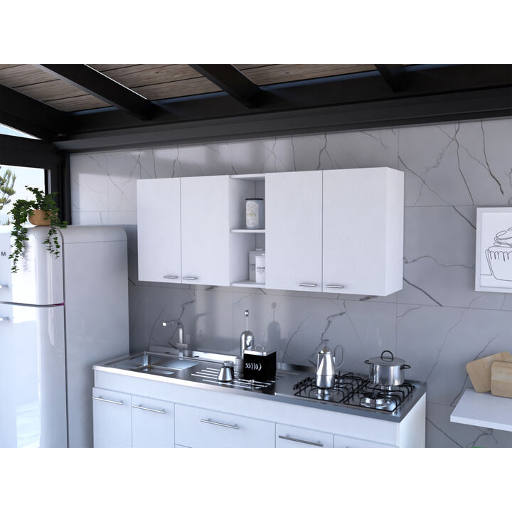 Portofino 150 Wall Cabinet, Double Door, Two External Shelves, Two Interior Shelves - White