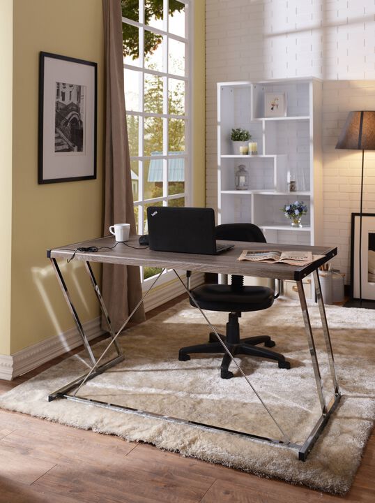 ACME Finis Writing Desk w/USB, Weathered Oak & Chrome