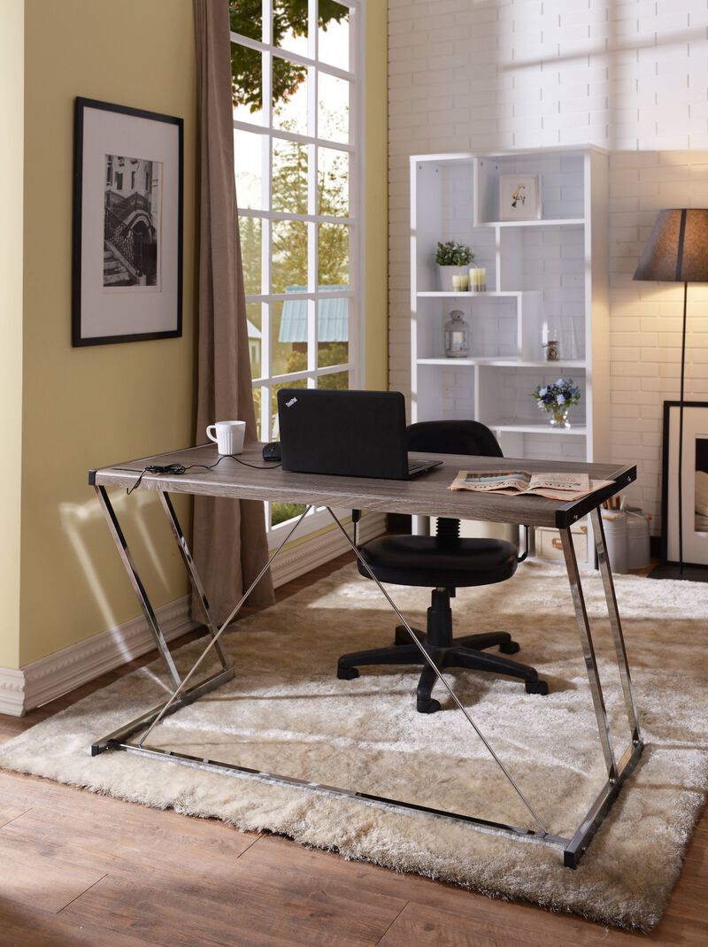 ACME Finis Writing Desk w/USB, Weathered Oak & Chrome