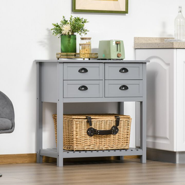 Gray Kitchen Buffet: Sideboard with 4 Drawers and Slatted Shelf