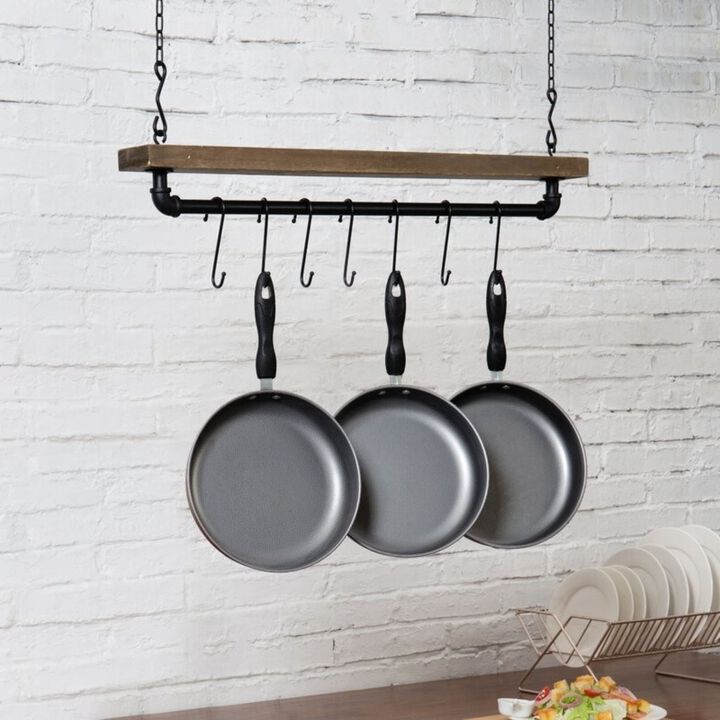 Hivvago FarmHome Rustic Industrial 8 S-Hooks Ceiling Mounted Hanging Pot Rack