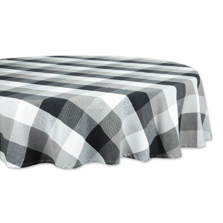 70" White and Black Checkered Round Tablecloth