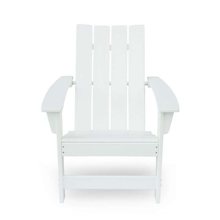 Elisa Outdoor Adirondack Chair, White Resin, Slat Panel Back and Seat - Benzara