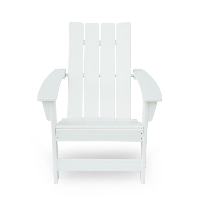 Elisa Outdoor Adirondack Chair, White Resin, Slat Panel Back and Seat - Benzara