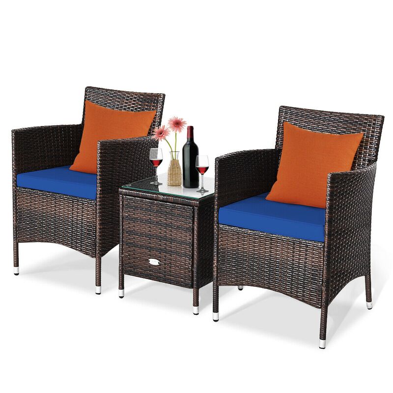 3 Pieces Ergonomic Wicker Patio Conversation Set-Navy
