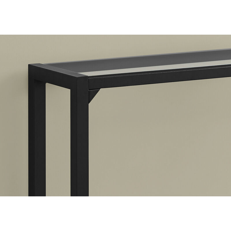 Monarch Specialties I 2106 Accent Table, Console, Entryway, Narrow, Sofa, Living Room, Bedroom, Metal, Tempered Glass, Black, Clear, Contemporary, Modern