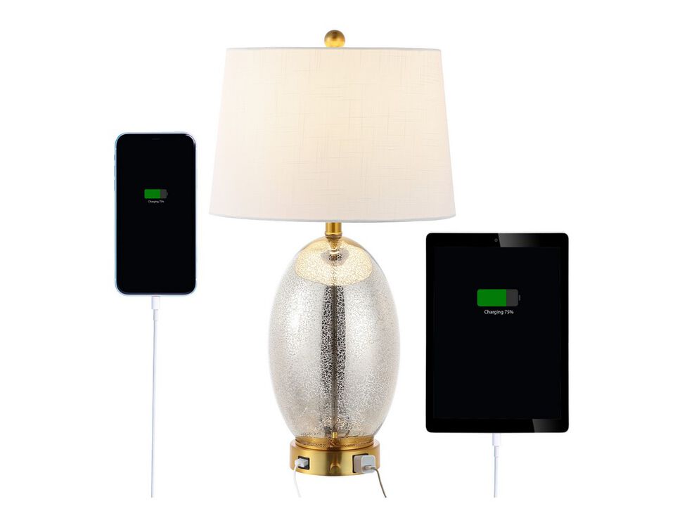 Reese 1-Outlet Contemporary Style Iron/Glass LED Table Lamp with USB Charging Port
