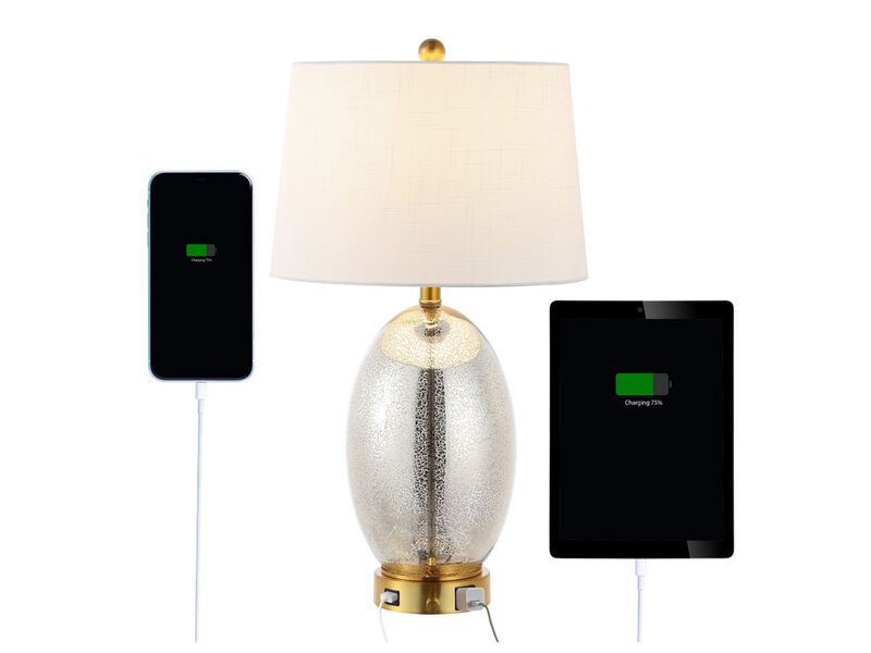 Reese 1-Outlet Contemporary Style Iron/Glass LED Table Lamp with USB Charging Port