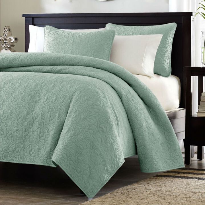 Hivvago Full / Queen Seafoam Blue Green Quilted Coverlet Quilt Set with 2 Shams