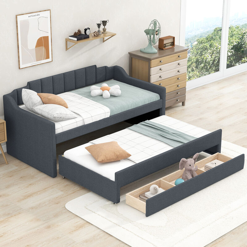 Merax Upholstered Daybed with Trundle and Drawers