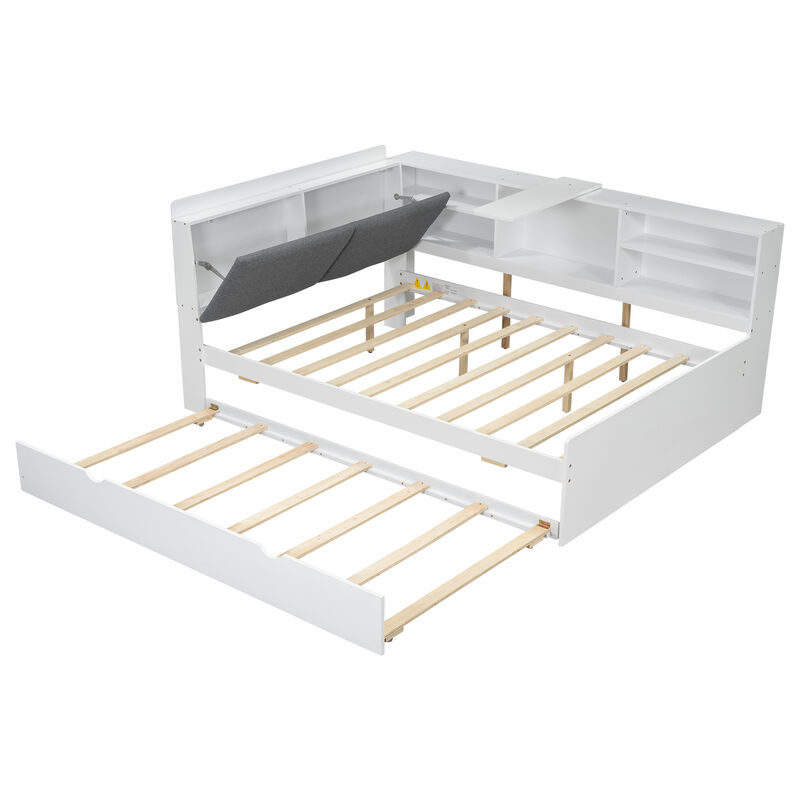 Merax Platform Bed with Trundle and Storage Headboard