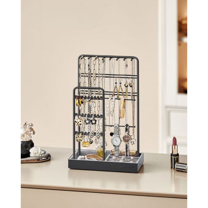 Jewelry Holder with Metal Frame and Velvet Tray