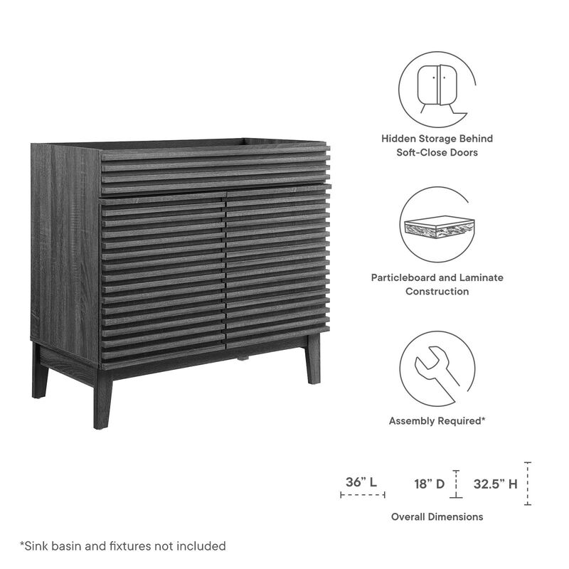 Modway Render 35" MDF and Particleboard Bathroom Vanity Cabinet in Charcoal