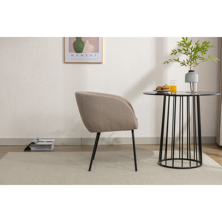 Set Of 1 Boucle Fabric Dining Chair With Black Metal Legs, Light Coffee