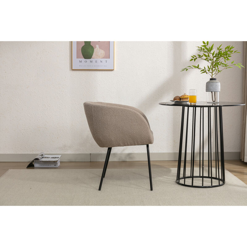 Set Of 1 Boucle Fabric Dining Chair With Black Metal Legs, Light Coffee
