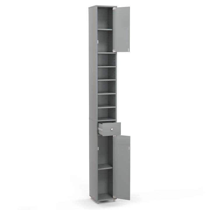 Freestanding Slim Bathroom Cabinet with Drawer and Adjustable Shelves