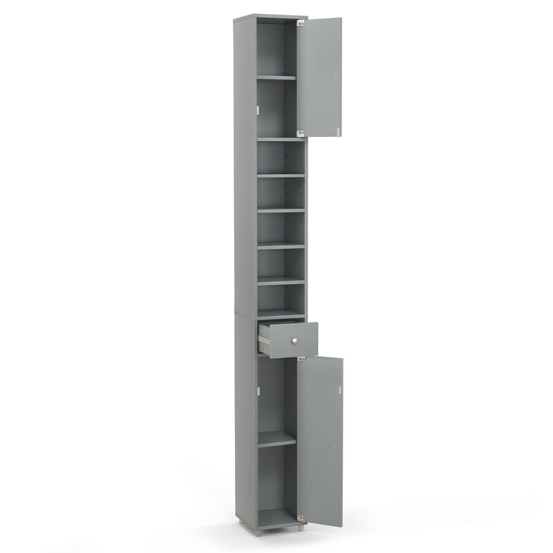 Freestanding Slim Bathroom Cabinet with Drawer and Adjustable Shelves
