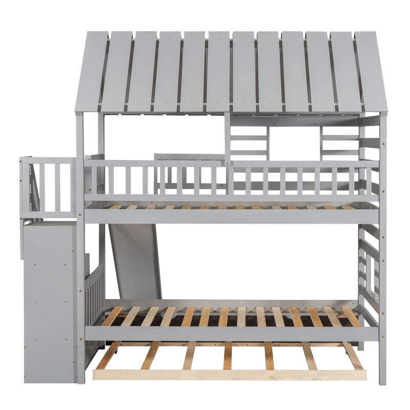 Merax House Bunk Bed with Trundle and Slide
