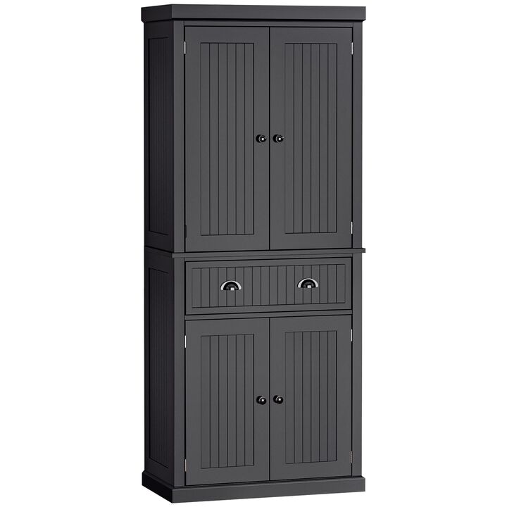 Black Kitchen Organizer: 72" Tall Pantry Cabinet with 4 Doors, 3 Shelves