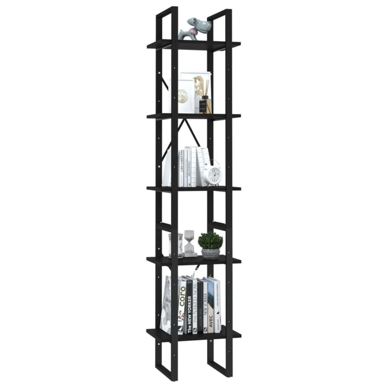 vidaXL 5-Tier Book Cabinet Black 15.7" x 11.8" x 69.9" Chipboard