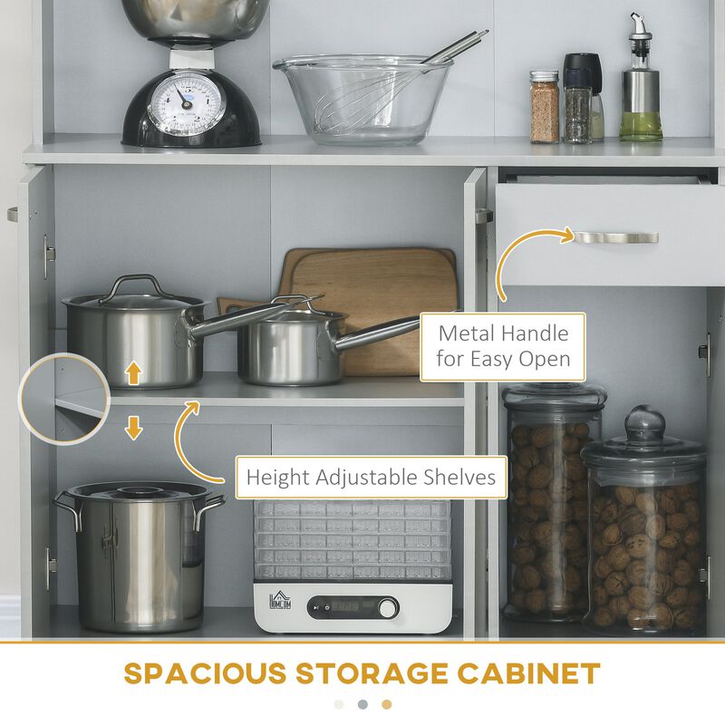 Elegant 71" Gray Kitchen Buffet: 6-Door Storage, Shelves, Drawer