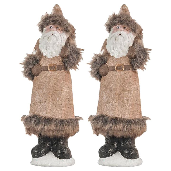 Rustic Ceramic Christmas Gnomes Table Ornaments, 2-Piece Santa Design, Beige + White