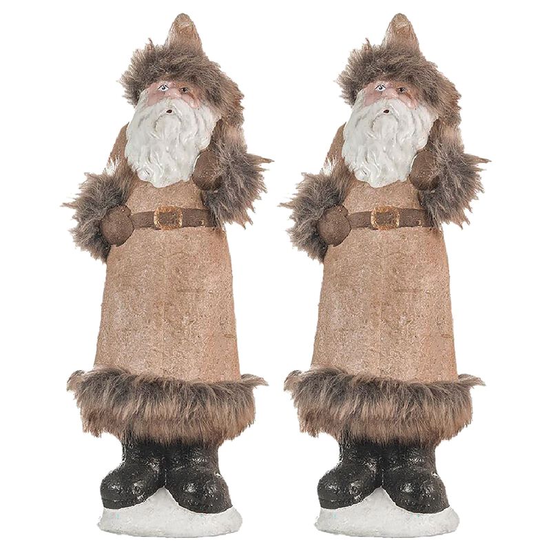 Rustic Ceramic Christmas Gnomes Table Ornaments, 2-Piece Santa Design, Beige + White